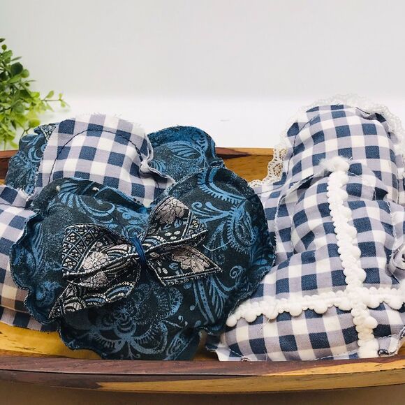 Lot of 5 Hearts Bowl Fillers Coffee Table Island Blue Gingham Paisley 4.5x4 Inch - Picture 4 of 6